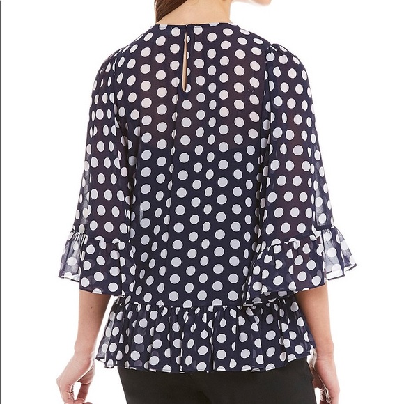 Michael Kors Polka Dot Flutter Ruffle Sleeve Top M - Picture 5 of 11